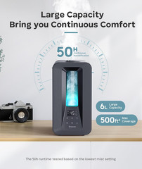6L Humidifiers for Bedroom, Cool Mist Top Fill Humidifier with Aroma Diffuser, H