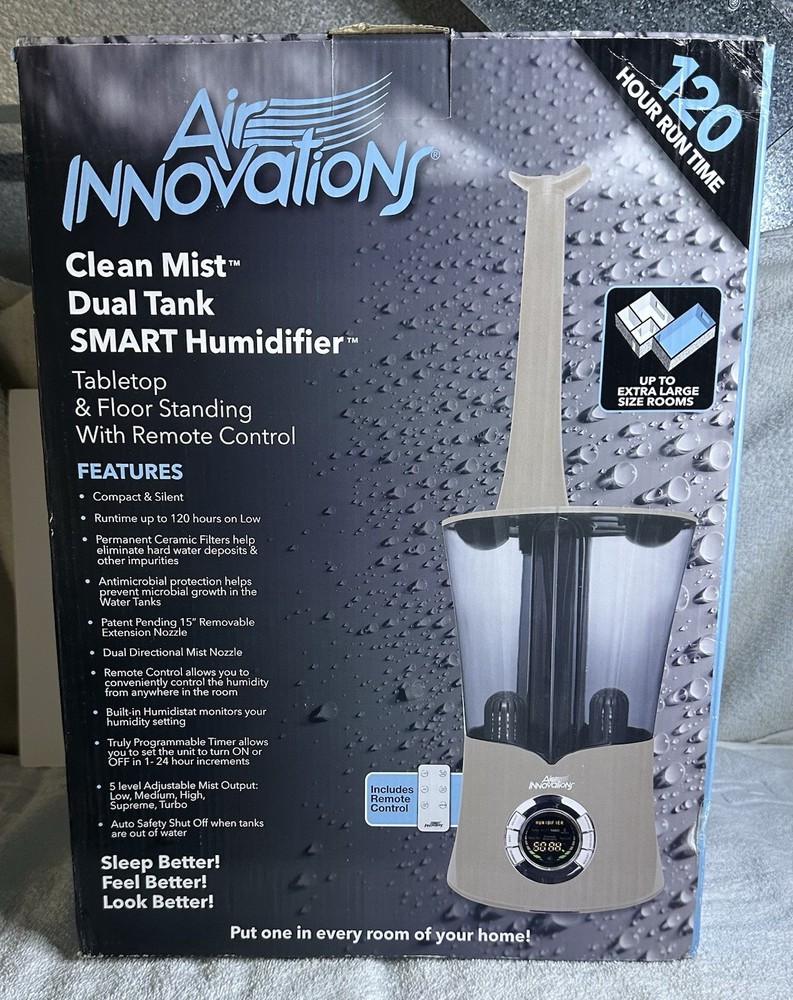 Air Innovations Clean Mist Dual Tank Smart Humidifier Gray MH-801B 8.15L Cap