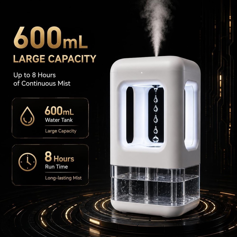 600ML Anti-Gravity Air Humidifier Water Drop Perfume Aromatherapy Humidifiers