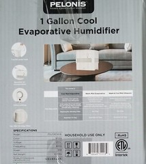 Pelonis 1 Gallon Cool Evaporative Humidifier White 3 Speed Settings