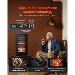 Electric Humidor Cabinet 23L 150 Count Cooling Temperature Control Spanish Cedar
