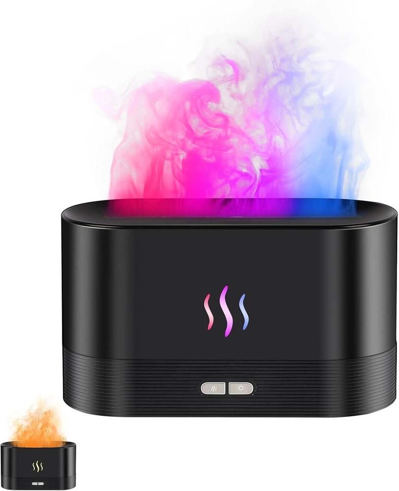 Flame Effect Essential Oil Diffuser, Ultrasonic Aromatherapy Humidifier (Black)
