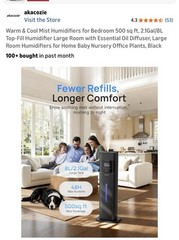 akacozie Ultrasonic Tower Humidifier AKA-MH-2407 2.1Gal 8L 500sqft Black
