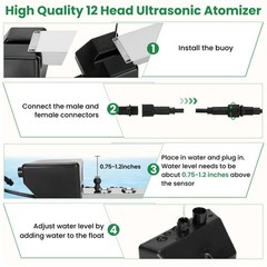 12 Head Ultrasonic Mist Maker, 400W Waterproof Fog Humidifier, Atomizer for Plan