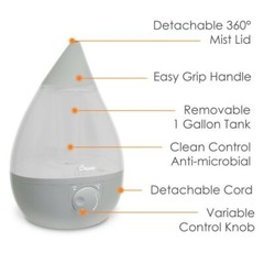 Humidifier 1 Gal. Drop Ultrasonic Cool Mist Variable Speed Tabletop in Grey