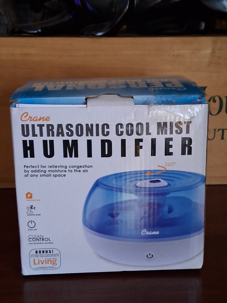 Crane EE-5951 0.2 Gal. Ultrasonic Cool Mist Humidifier – Blue and White