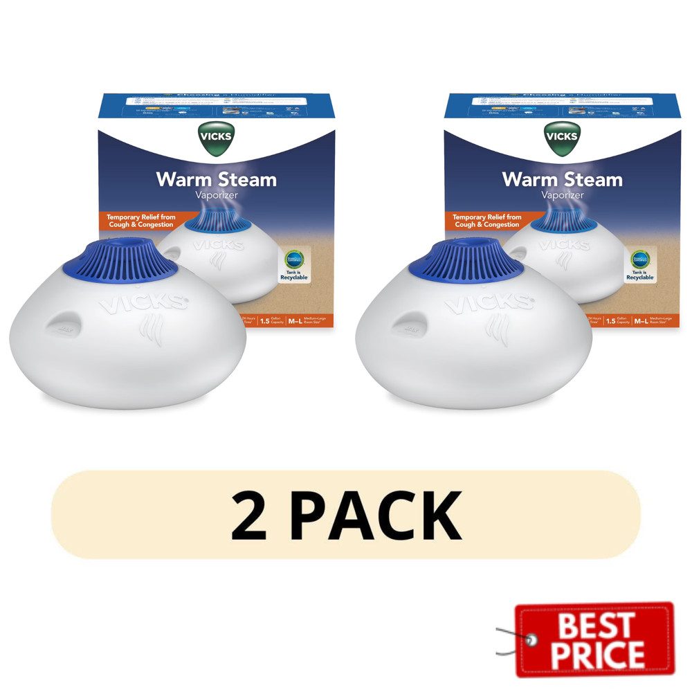 2 Pack Vicks Warm Steam Vaporizer Humidifier 1.5 gal Night Light White 600 sq ft
