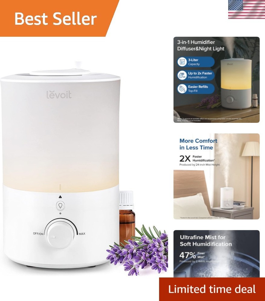 BPA-Free Humidifier & Cool Mist Diffuser with Night Light – 30 Hours Runtime