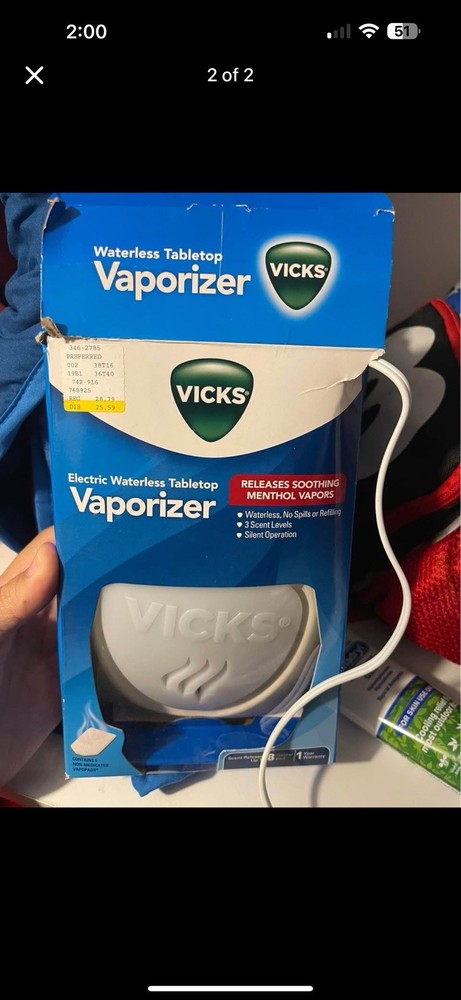 Vicks Waterless Tabletop Vaporizer, 3 Scent Levels, Silent Operation, Electric