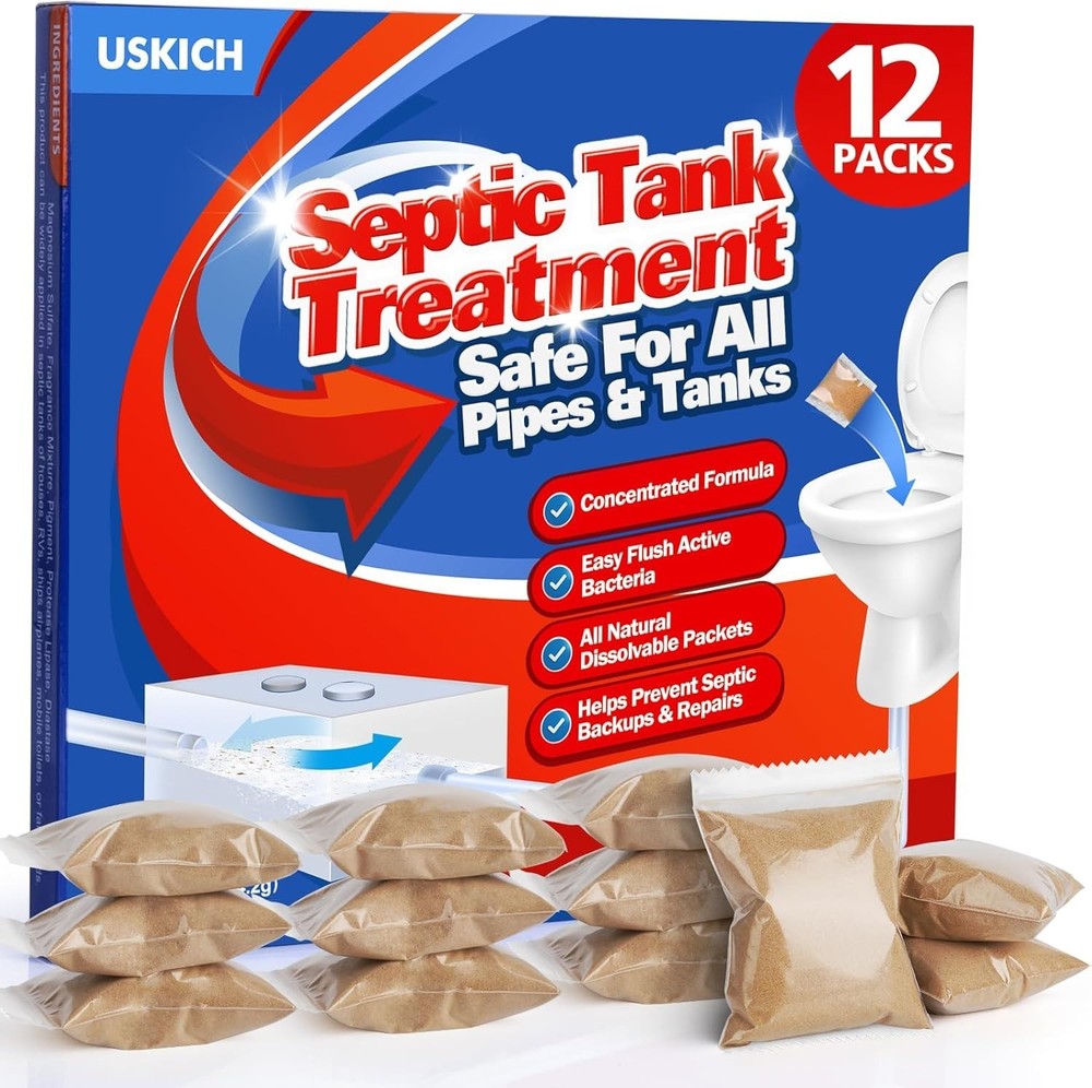 Septic Tank Treatment 1 Year Supply Dissolvable Live Bacteria Packets 12 Count f