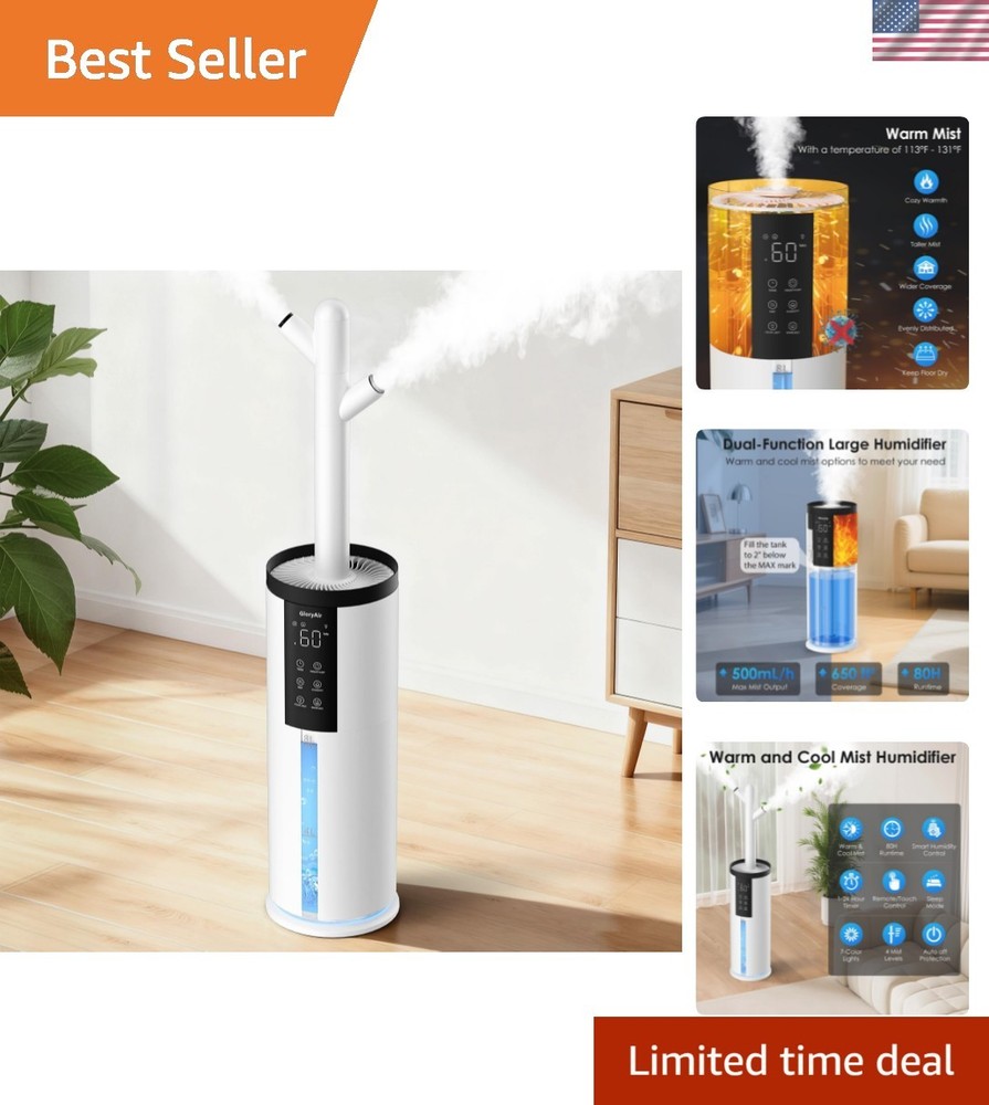 Whisper-Quiet 8L Cool & Warm Mist Humidifier with Aromatherapy Functionality