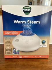 VICKS WARM STEAM VAPORIZER HUMIDIFIER W/NIGHT LIGHT 1.5 GAL M-L ROOM SIZE