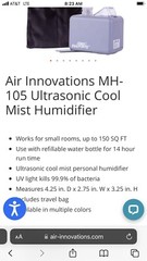 Air Innovations Travel Humidifier Black 120 volts Compact New