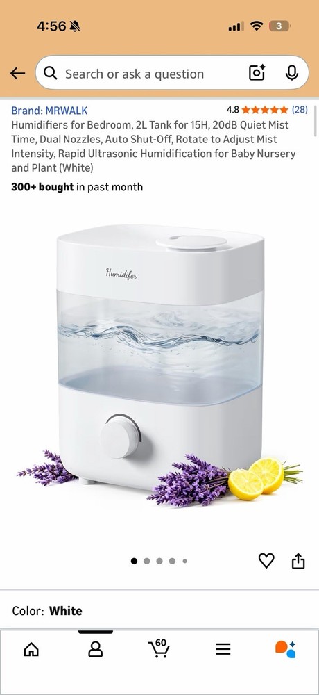 Humidifiers for Bedroom, 2L Tank for 15H, 20dB Quiet Mist Time, Dual Nozzles