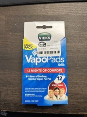 Vicks VapoPads Refills Family Pack 12 Scent Pads 8 Hours Soothing Menthol Vapors