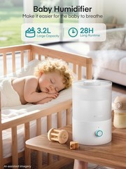 Humidifier for Bedroom Baby, 3.2L Top Fill Cool Mist Humidifiers for Nursery,…