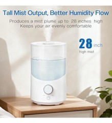 Cool Mist Humidifier for Bedroom, 3L Top Fill Ultrasonic Air Humidifier with Adj
