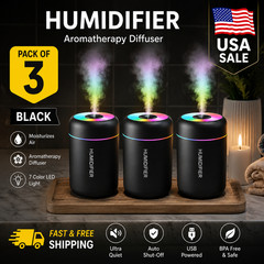 Pack of 3 Black 180ML Mini USB Air Humidifier Aroma Diffuser LED Mist Maker NEW
