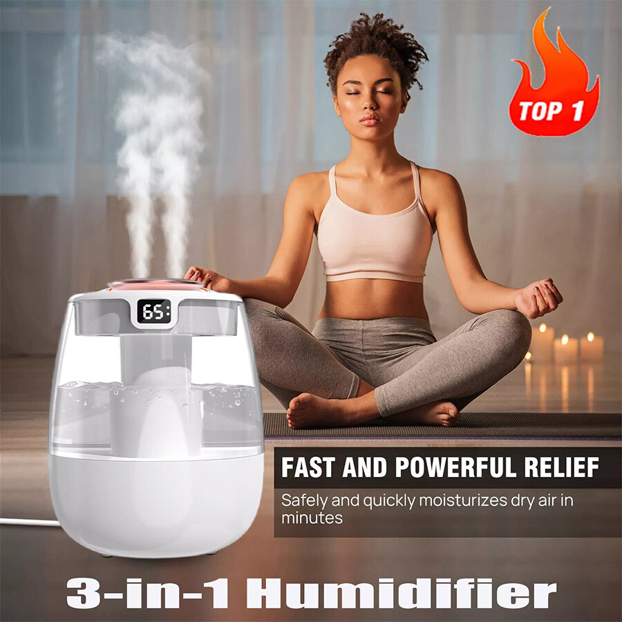 1.5L Dual Mist Humidifier with LED Display – 3-Speed Quiet USB Home Humidifier