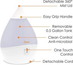 New in Box Crane Droplet Ultrasonic Humidifier, 0.5 Gal, 3 Speed Output, White