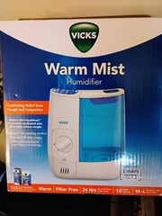 Vicks Warm Mist Tabletop Humidifier 1 Gal Filterless Auto Shut-Off 24hr