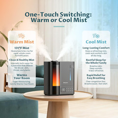 8L Humidifiers for Bedroom, Warm & Cool Mist for Large Room Home, Top Fill Ultra