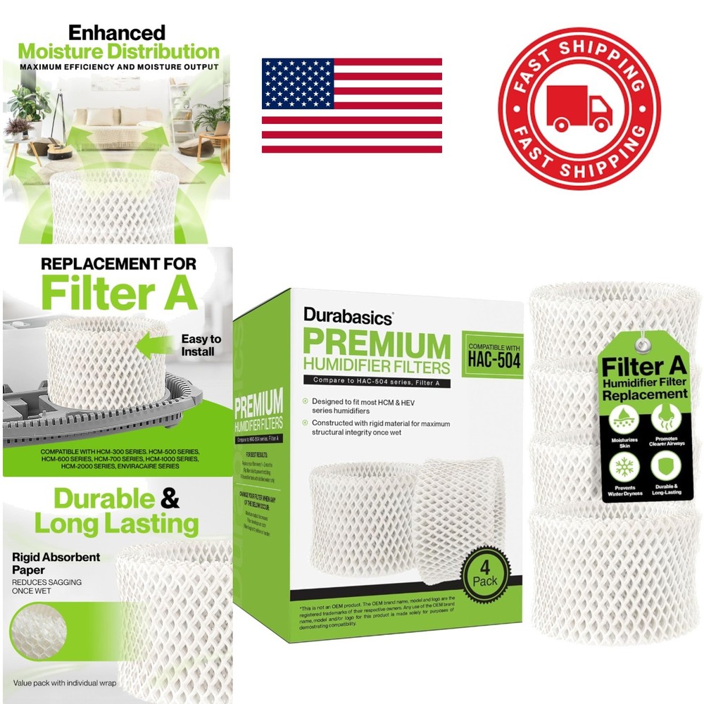 Efficient Humidifier Filters 4 Pack for Cool Mist Units with Rigid Construction