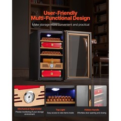 48L Electric Cigar Humidor Cabinet with Cooling, Spanish Cedar Shelves, 4 Layers