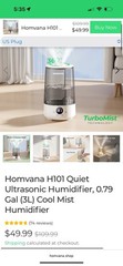 Homvana Ultrasonic Humidifier, Model H101, 3.6 Liter ~ NEW
