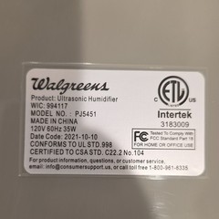 Walgreens Ultrasonic Tabletop Humidifier w/ Night Light PJ5451 White/Blue