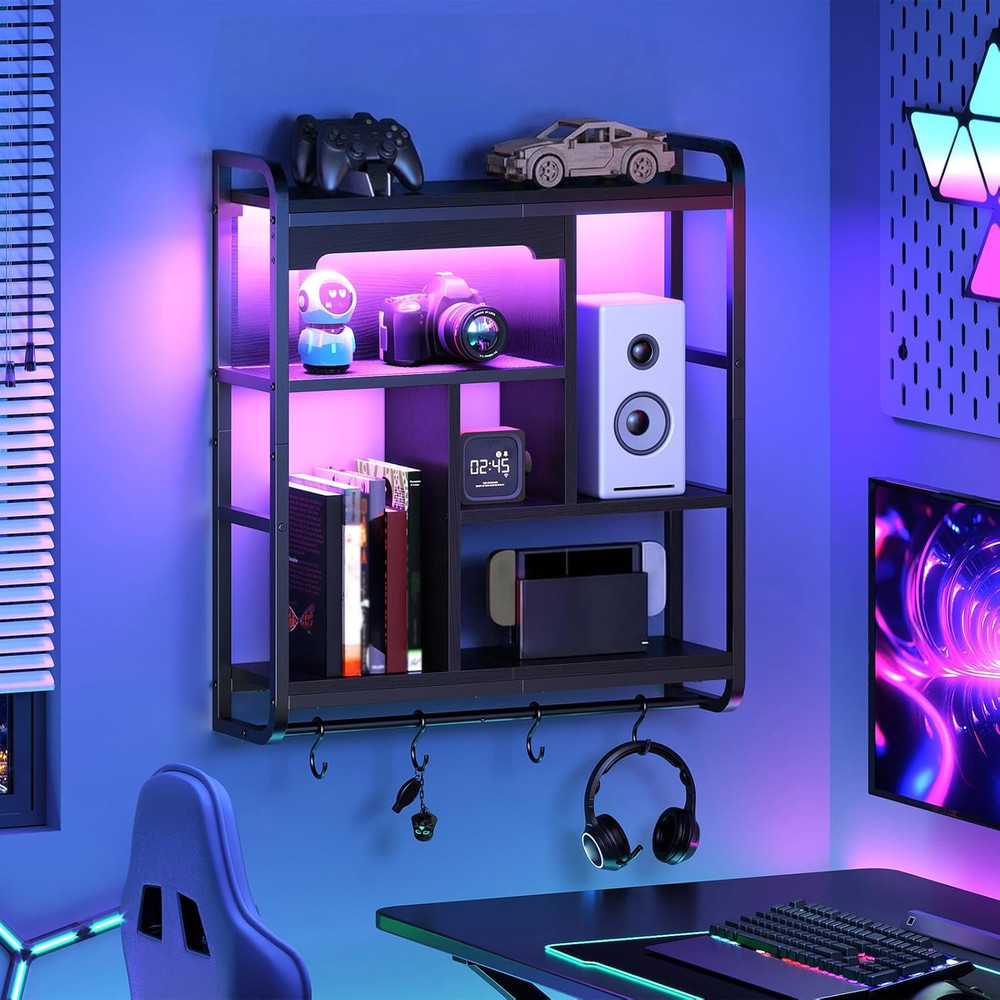 Gaming Floating Shelves with LED Lights, 26.4″ LED Wall Mounted Shelf, Modern Co