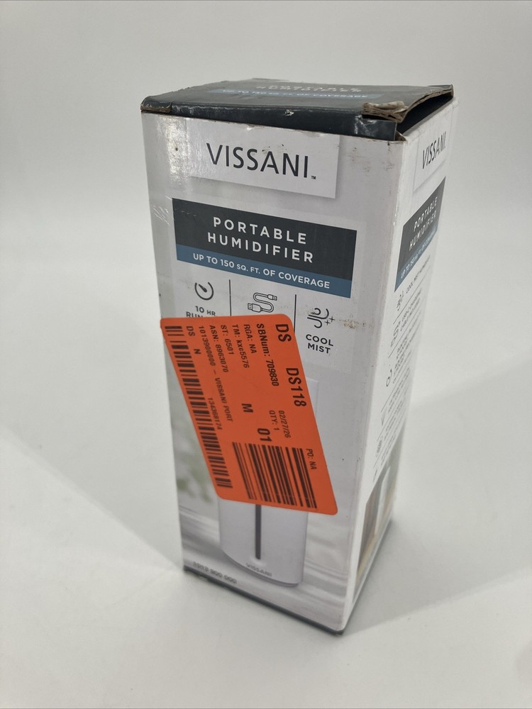 Vissani Portable Humidifier Cool Mist USB-C LED Antimicrobial White 150 sq ft