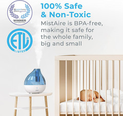 Mistaire Ultrasonic Cool Mist Humidifier – Quiet Air Humidifier for Bedroom, Nur