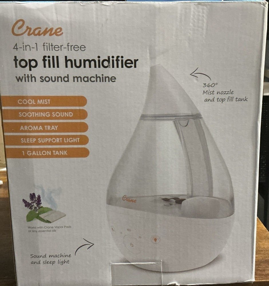 1 Gal. Top Fill Drop Cool Mist Humidifier with Sound Machine for Medium to Large