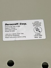 Vtg. Duracraft Natural Cool Moisture Evaporator Humidifier DH-805 Tested Works
