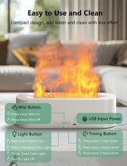 Flame Air Diffuser, Humidifier, Essential Oil Diffuser – 7 6.2 fl.oz, Black