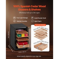 48L Electric Cigar Humidor Cabinet with Cooling, Spanish Cedar Shelves, 4 Layers