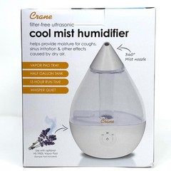 Crane Ultrasonic Teardrop Humidifier for Baby, Cool Mist, 0.5 Gal, Clear & White