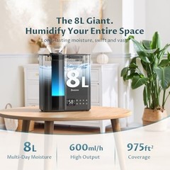 8L Ultrasonic Humidifier for Large Rooms, Warm & Cool Mist, Essential Oil, 60H Q