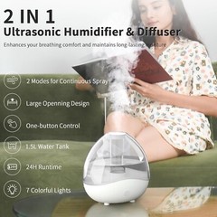 Ultrasonic Cool Mist Humidifier with Removable 1.5L Water Tank Clear