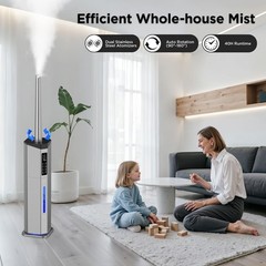 Large Room Humidifier 2.38Gal Dual Atomizers Top Fill 2000ft² Auto Rotation 7-Co