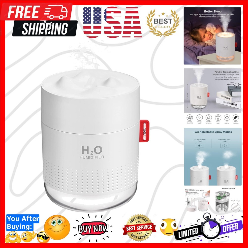 Portable Mini Humidifier, 500ml Small Humidifier for Bedroom Travel, White | …