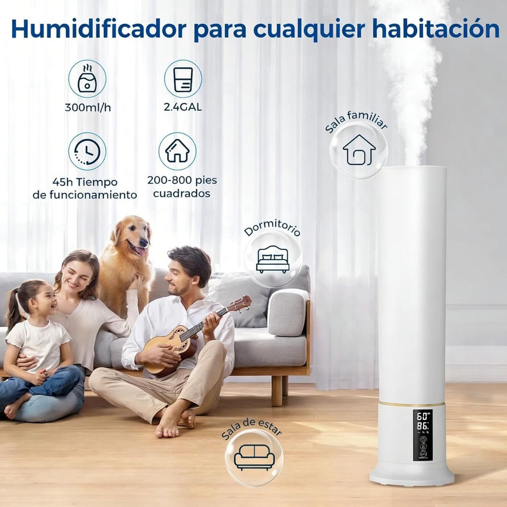 Air Humidifier for Bedroom Quiet Humidifier W/ Remote Control 2.4gal/9L