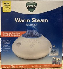 Vicks Warm Steam Vaporizer Humidifier with Night Light – 1.5gal – 600 sq ft – Wh