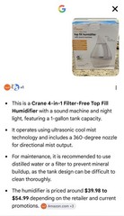 Crane 4-in-1 Filter-Free Top Fill Humidifier Sound Machine + light EE-5306CW 1