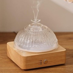 Glass Essential Oil Diffuser with Reservoir & Wood Base, 200ml Yellow