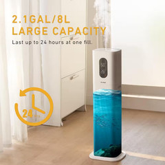 2.1 Gal. Ultrasonic Top Fill Humidifier with 3 Speed, LCD Display for Bedroom La
