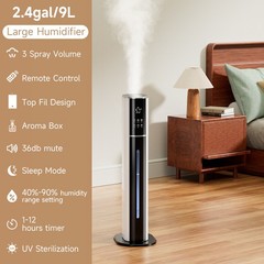 2.4gal/9L Air Purifier Humidifier w/ Timer &Humidity Control 3-Speed Ultrasonic