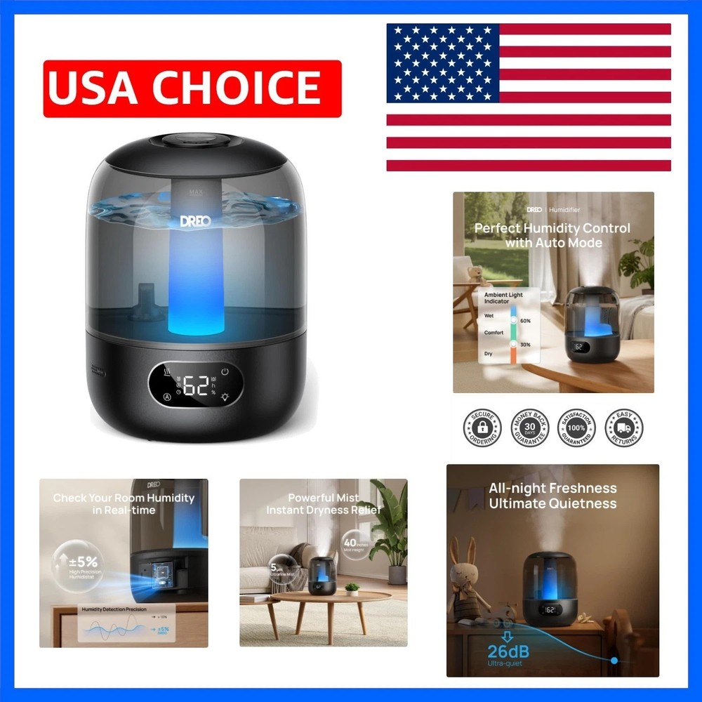 Humidifiers for Bedroom, 3L Top Fill 30H & 26dB Quiet Runtime for Large Room,…