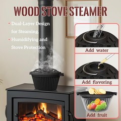Wood Stove Steamer & Cast Iron Humidifier, 1.4 Qt Fireplace Simmer Pot with C…